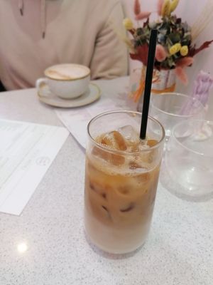 Coconut and vanilla iced latte at Plant Blonde in Glasgow