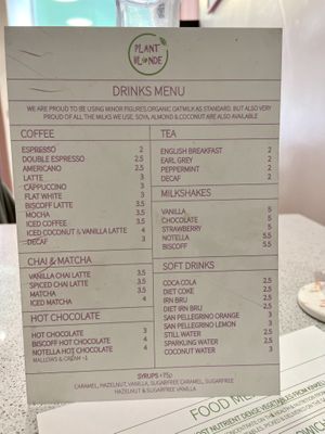 Drink menu   at Plant Blonde in Glasgow