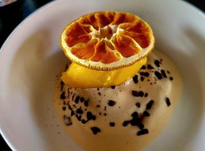 Lebkuchen ,Spekulatius- Espuma, Orange Sorbet at Steinhaus1718 in Budingen