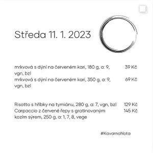 Example of lunch menu  at Kavárna Nota in Pardubice