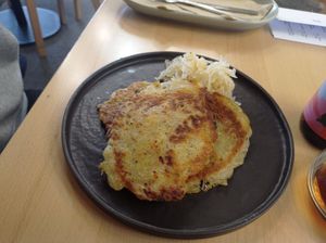 Vegan potato pancake with sauerkraut at Kavárna Nota in Pardubice