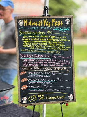 menu always changes- this was at Midwest Vegfest 2024 at Veggie Reaper Inc in Center Point