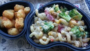 Custom vegan mac n cheese bowl, and tater tots at I Heart Mac & Cheese in Naples