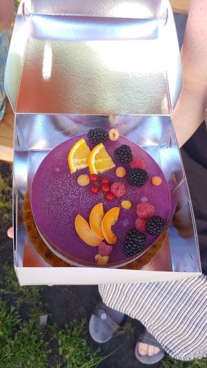 Strawberry and blueberry raw vegan cake. It tastes awesome! at Răsfățul Vegan in Alba Iulia