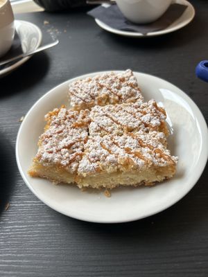 Apple crumbles on the house!  at Foxy's Bake Shop in Riga