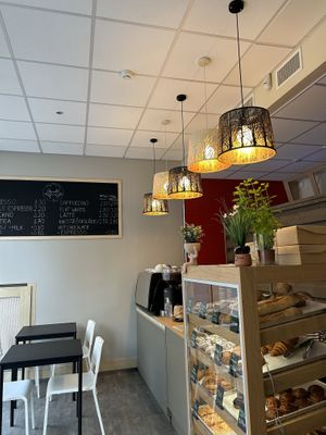 Cozy little space with such a great selection of baked goods  at Foxy's Bake Shop in Riga