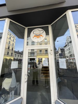 Outside  at Foxy's Bake Shop in Riga