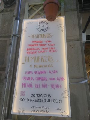 Menu at Froots & Roots in Barcelona