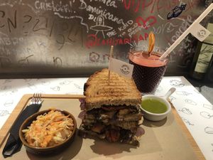 Pana Toast + Coleslaw +  Pesto  at Froots & Roots in Barcelona