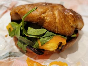 mmm... All vegan bacon, egg, and cheese croissant. More bacon than pic shows! at Plant Power Fast Food in Hollywood