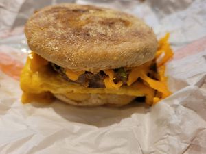 All vegan sausage, egg, and cheese on English muffin! (hold the "Mc") at Plant Power Fast Food in Hollywood