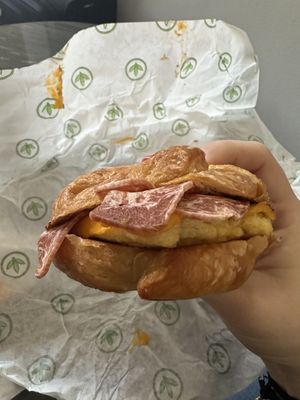 Bacon, egg, and cheese croissant  at Plant Power Fast Food in Hollywood