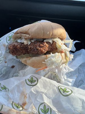 nashville chicken sandwich  at Plant Power Fast Food in Hollywood