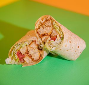 'Chicken' Wrap: Choice of crispy or grilled 'chicken' shredded lettuce, tomato, and sauce of your choice at Plant Power Fast Food in Hollywood