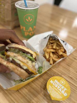 It's blurry but delicious! The Big Zac meal!  at Plant Power Fast Food in Hollywood