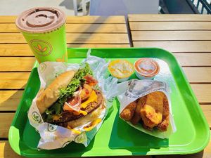 Trio meal: Western burger, chickun tenders, dark chocolate shakee #Veganuary at Plant Power Fast Food in Hollywood