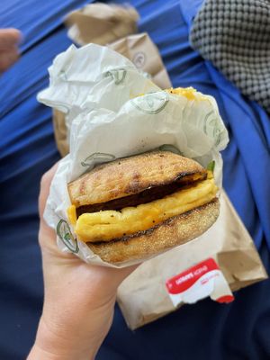 Sausage, egg and cheese muffinns  at Plant Power Fast Food in Hollywood