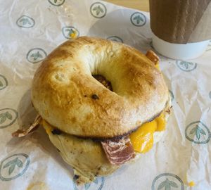 Fried egg & bacon bagel   at Plant Power Fast Food in Hollywood