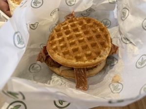 Waffle Chick’n Sandwich   at Plant Power Fast Food in Hollywood