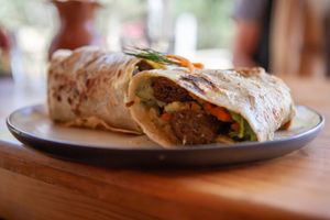 Falafel burrito  at Casa de Barro in San Sebastian Rio Hondo