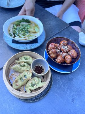 Pho soup, cauliflower, and gyoza  at Jaadin in Munich