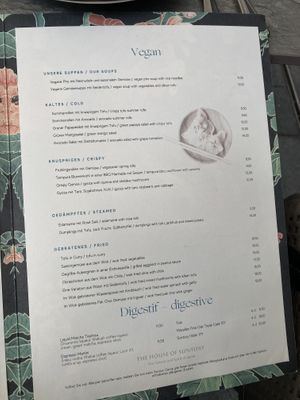 Vegan section on the dinner menu   at Jaadin in Munich
