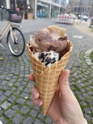 Two flavours + a little scoop to try  at Eisbrunnen - Vegan Ice Cream in Munich