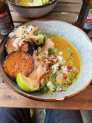 Japanese Katsu Curry (Aubergine)  at Kamado Kitchen  in Morzine