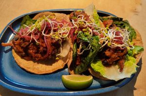 Vegan Tacos (jackfruit left, chimichurro right) at Enchilada in Hannover