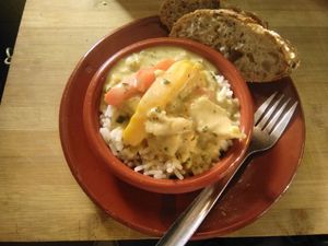 Chick'n & mushroom thai green curry tapa. at Bar La Molineta in Frigiliana