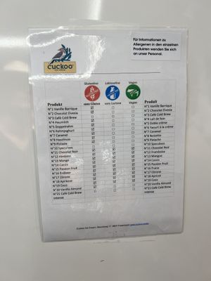 Product range which doesn‘t show the vegan vanilla we spotted once but never have seen since then.  at Cuckoo Ice Cream in Luzern