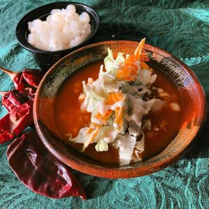Pozole   at Mandragora Vegan in Mexico City