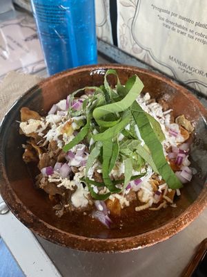 Los chilaquiles   at Mandragora Vegan in Mexico City
