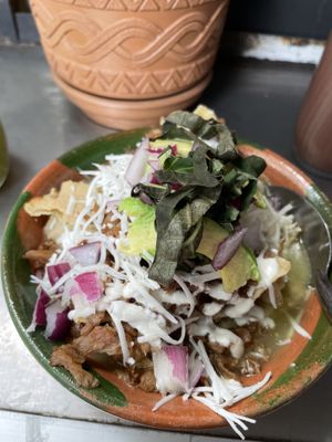 Chilaquiles  at Mandragora Vegan in Mexico City