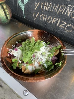 Chilaquiles con Milanesa Rojos  at Mandragora Vegan in Mexico City