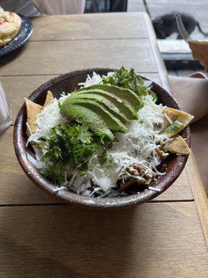 Chilaquiles con bistec   at Mandragora Vegan in Mexico City