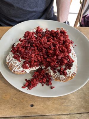 Molletes con chorizo   at Mandragora Vegan in Mexico City