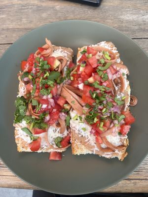 Molletes  at Mandragora Vegan in Mexico City