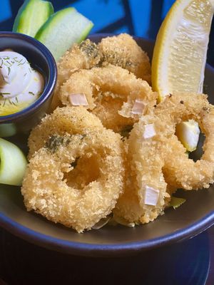 Vegan calamari rings (so tasty)  at Salmoon in Miami