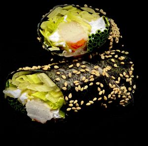 Summer roll with vegan shrimp  at Salmoon in Miami