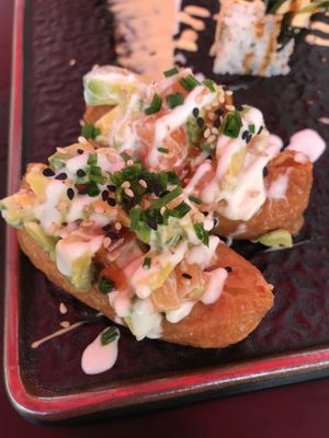 Salmon and Avocado Inari Boats  at Salmoon in Miami
