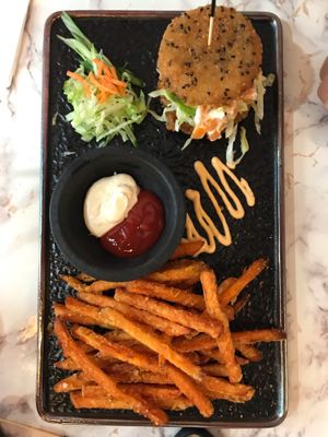 Sushi burger with salmon and avocado  at Salmoon in Miami