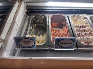 Passionfruit and strawberry gelato are dairy free   at The Mason Jar Coffee & Gelato in Helen