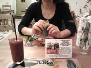 smoothies (red one mainly beet root, green one mainly spinach) at The Restaurant of Life in Budapest