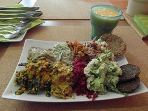 Mixed platter and yellow smoothie @ Mannatural, Budapest at The Restaurant of Life in Budapest