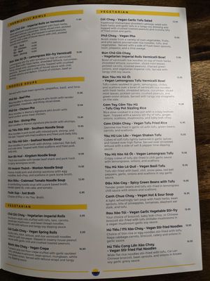Vegan menu at Sunflower in Austin