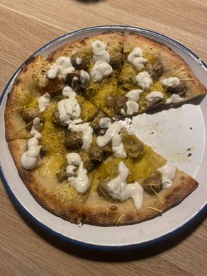 Mushroom pizza w/ vegan cheese and mayo  at Auckland House in Gladstone