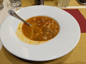 Tuscan bean soup .. came with bread (delicious) at Il Masgalano in Siena
