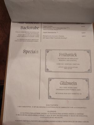 Menu at Cafe Lozzi in Munich
