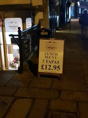 Offer and steps leading to entrance #Veganuary at Gussto Tapas Bar in Durham